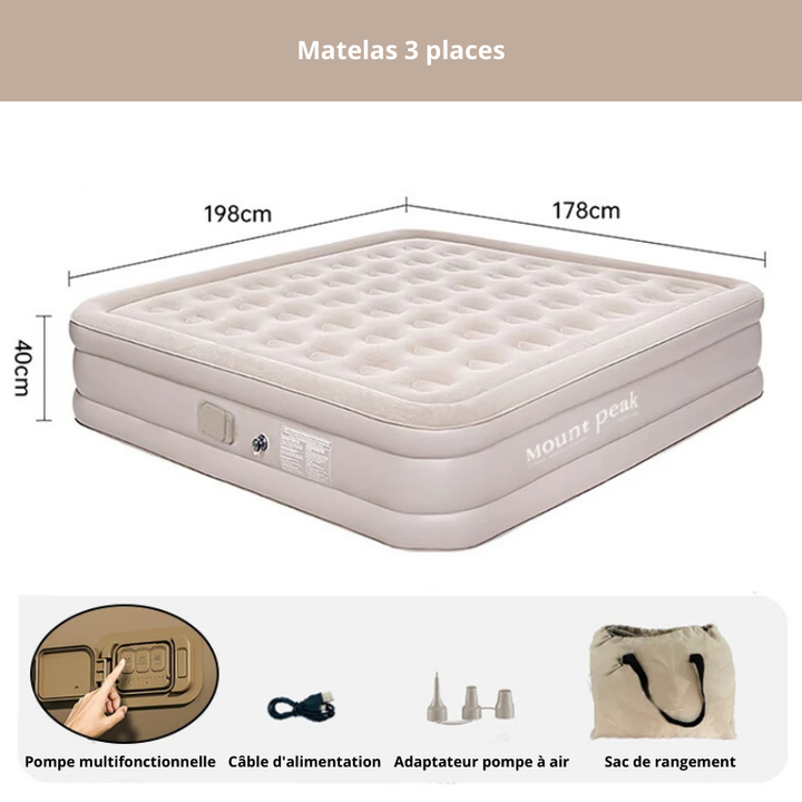 Lit matelas gonflable en PVC pour camping (3 tailles)