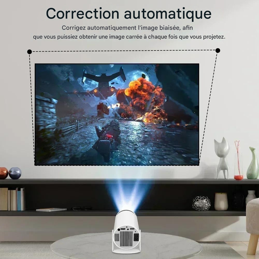 Mini projecteur 4K avec boitier Android & hauts-parleurs intégrés, connection wifi