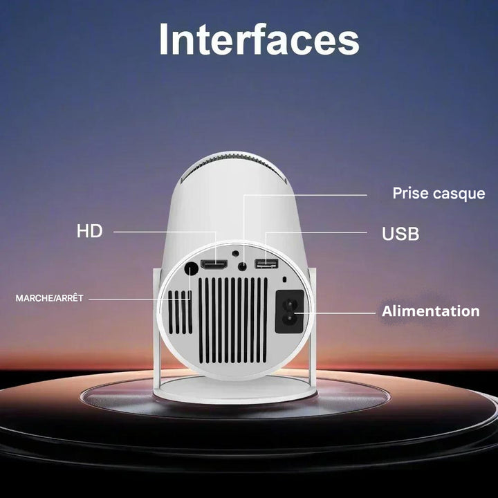 Mini projecteur 4K avec boitier Android & hauts-parleurs intégrés, connection wifi