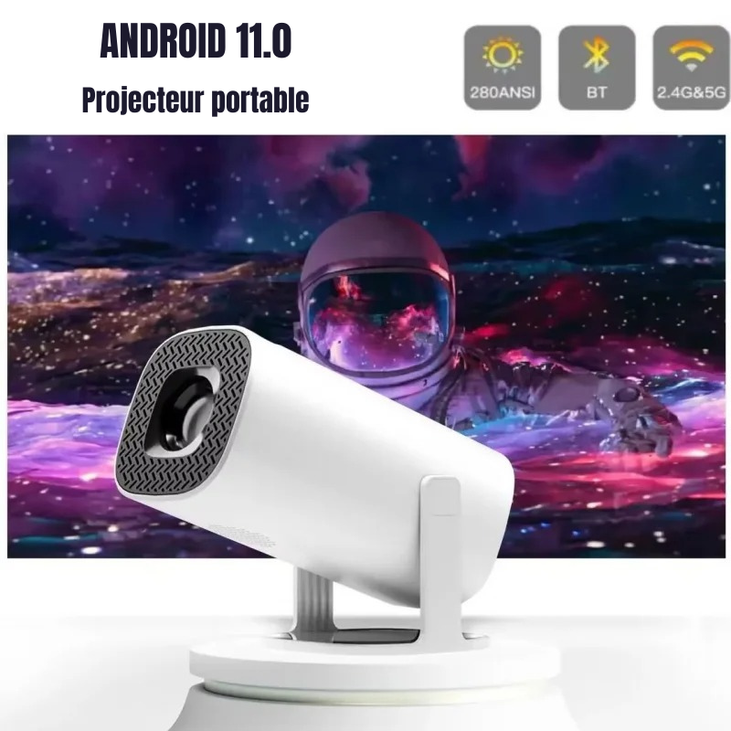 Mini projecteur 4K avec boitier Android & hauts-parleurs intégrés, connection wifi