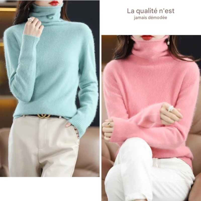 Pull en cachemire de vison pur pour femme, pull à col haut